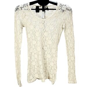 Women's BKE Medium Cream Floral Lace Long Sleeve Sheer Top Layering‎ Coquette